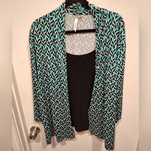 NY Collection Women's Geometric Print Slinky Feel Layered Look Top Sz 3X Career